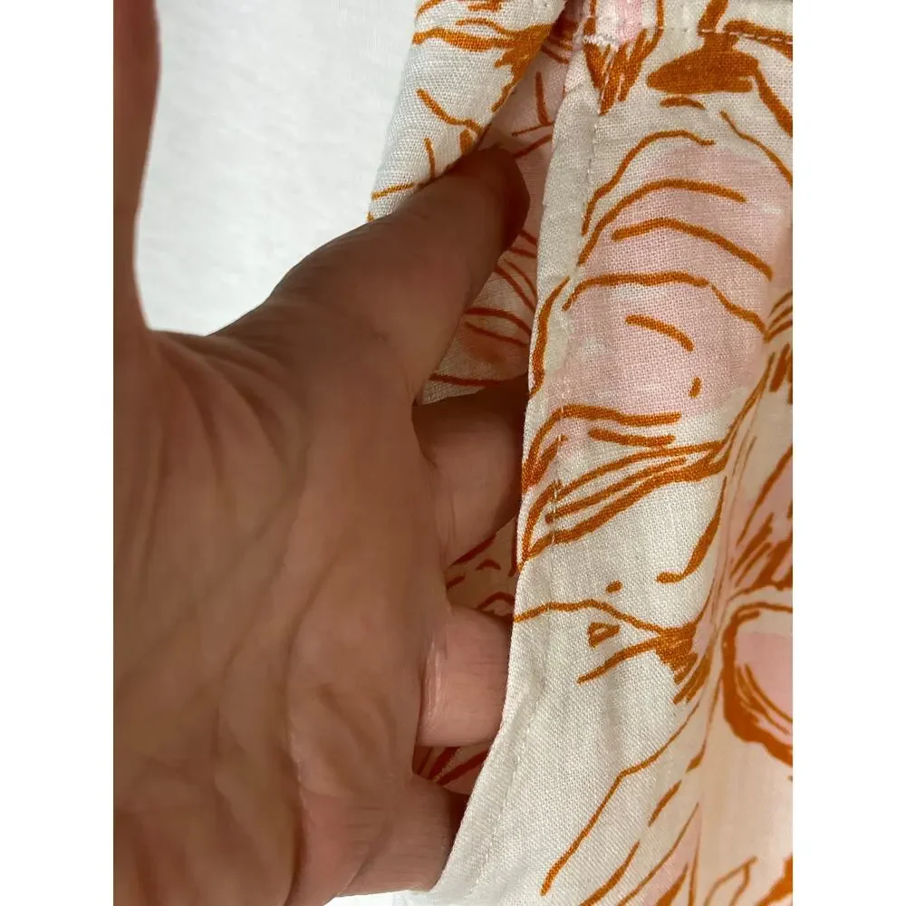 Joie linen blend wide leg pull on floral pants, cream/orange, size S, EUC - Picture 5 of 8
